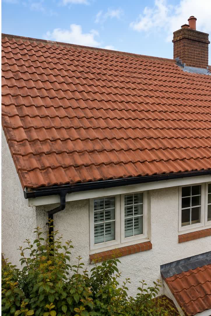 The same roof clear of moss after hand removal and a biocide treatment
