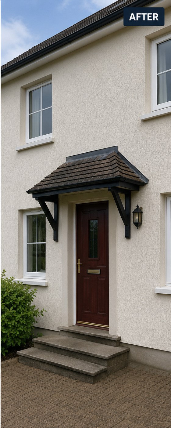 The same rendered house front clean and even after soft washing, Formby