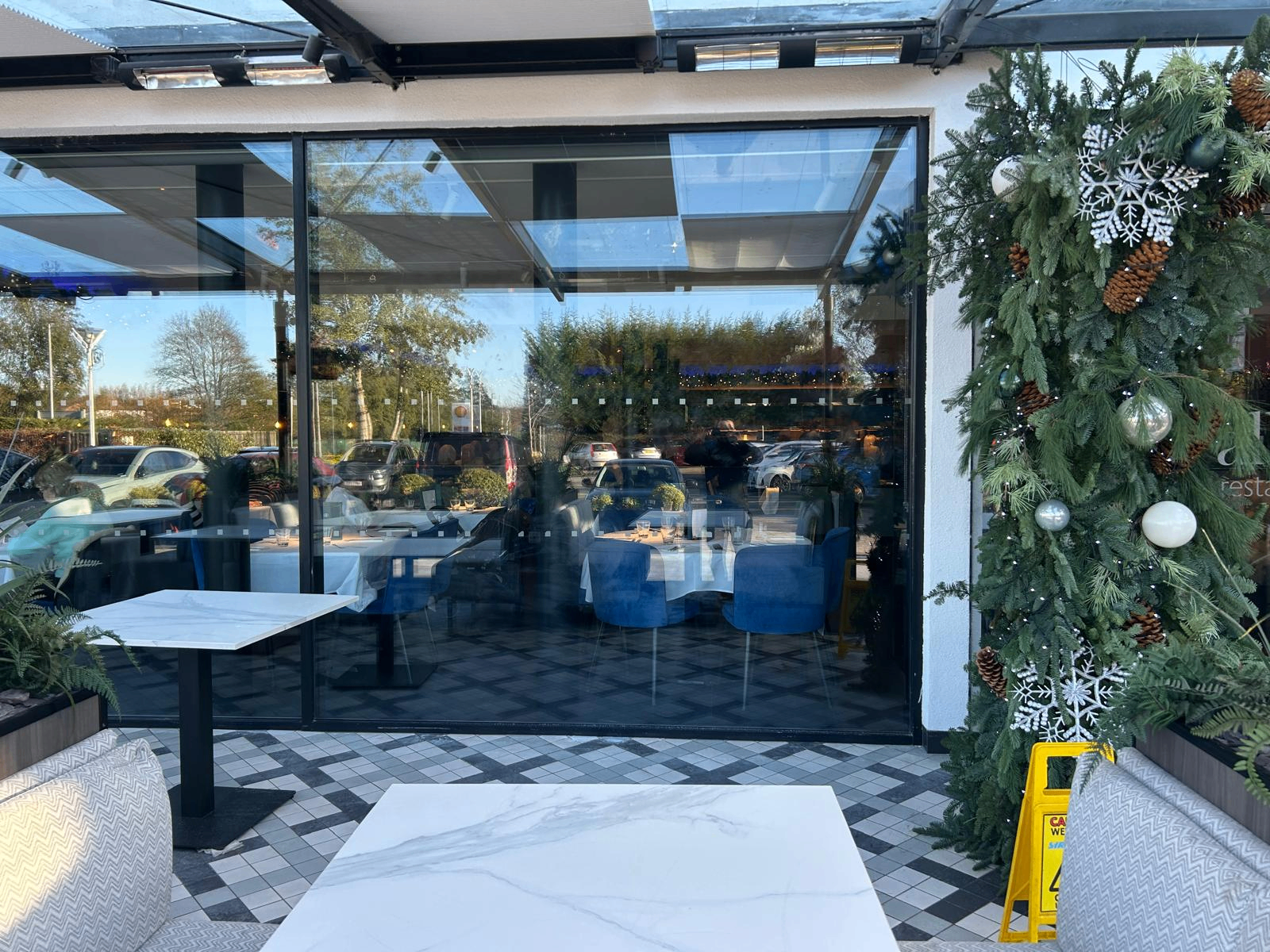 Restaurant exterior before and after cleaning, after