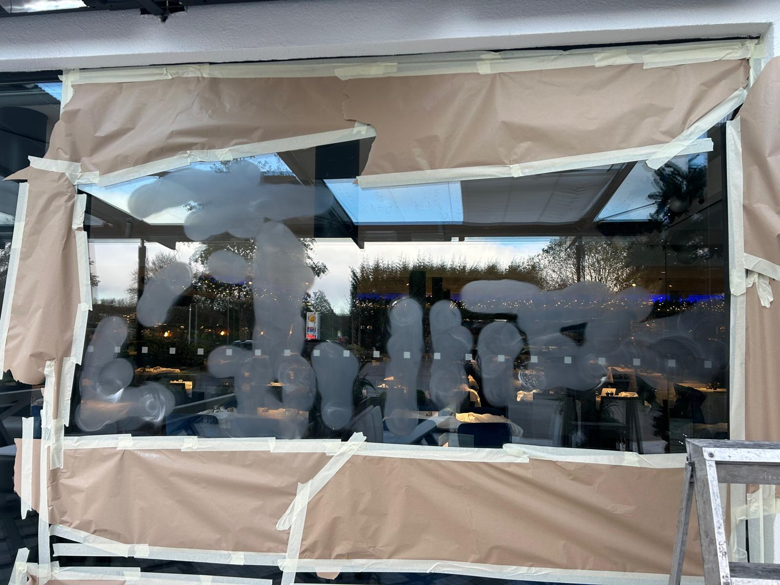 Restaurant exterior before and after cleaning, before