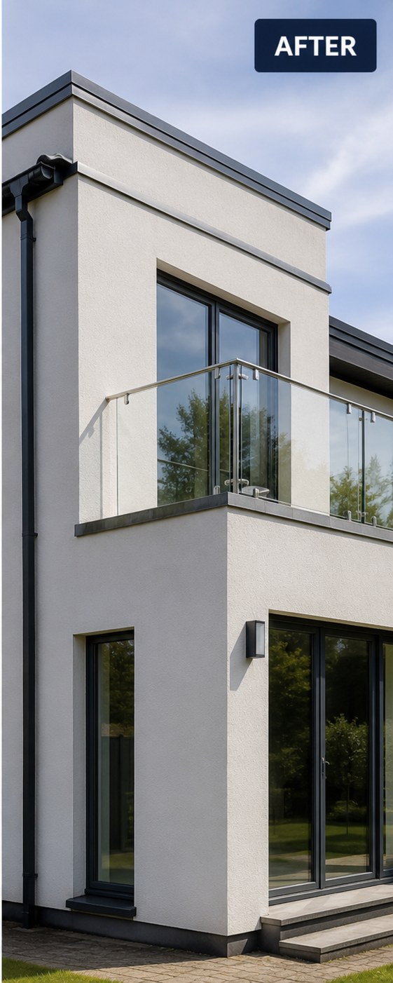 The same modern rendered elevation restored to a clean white finish, Formby