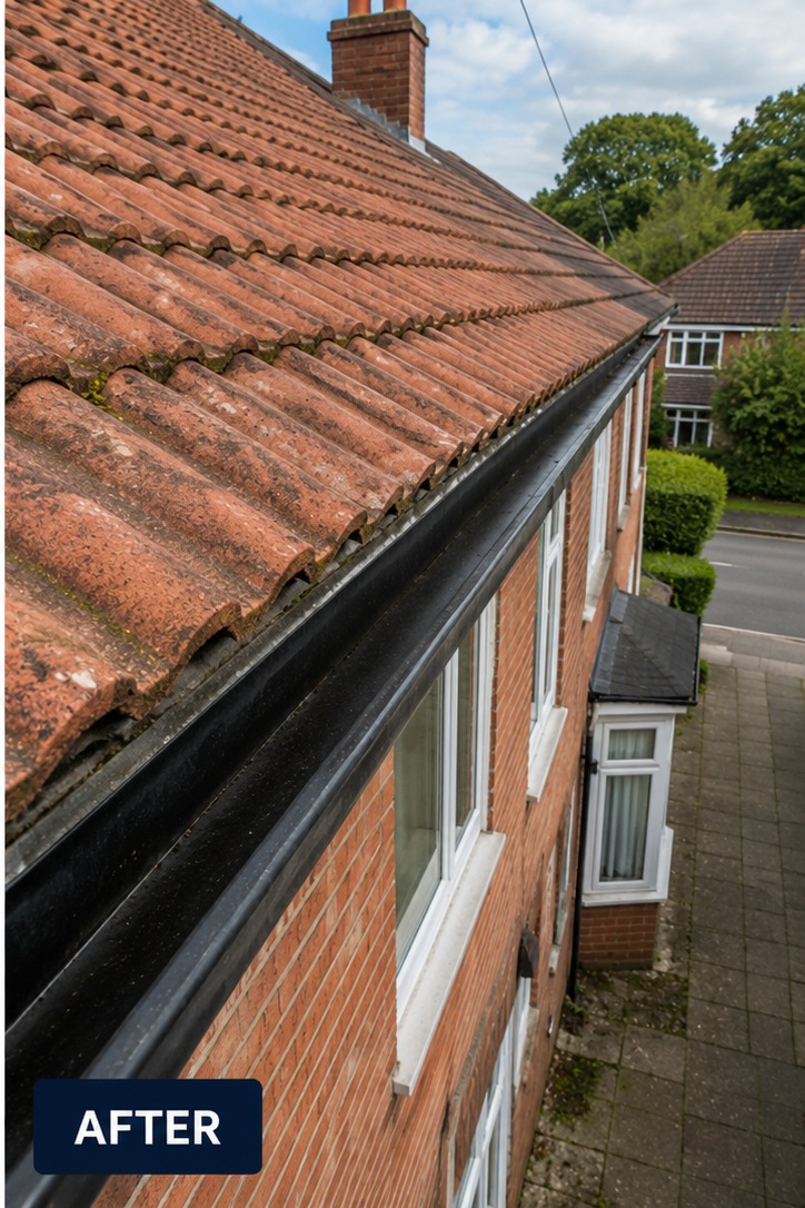 The same gutter run clear and running freely after clearing